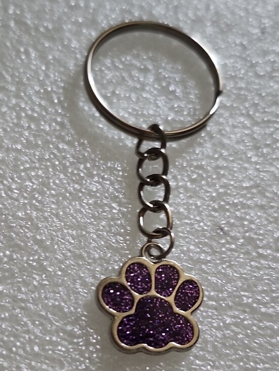 Hand Crafted Accessories - Hand Crafted Purple Glitter Paw Print Keychain